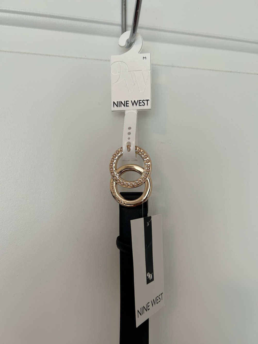 Black Belt with Gold Double-Ring Crystal Buckle